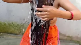 Desi village Bhabhi shower fuck-fest with lover guy