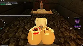 Blond super-bitch takes gargling and raunchy donk drilling in Roblox Porn