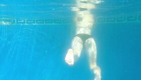 Ariel Ortiz swims in the pool and gets her cock-squeezing cunt pulverized by Murcia's giant dicked paramour