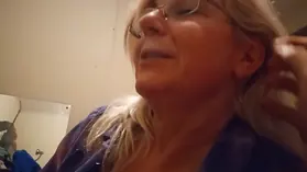 Scorching blondie COUGAR with puny bosoms pleads for a ciggie while getting her gullet and fuckbox crammed in POINT OF VIEW