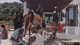 Violet Myers takes on 8 BBCs in her first ever group orgy