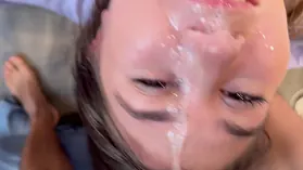 Watch step sister's pussy squeeze as she takes stepbro's huge cock in POV