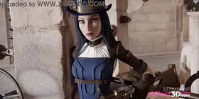 Hefty-jugged dark haired in costume play gets her facehole and coochie jammed with rod in super-steamy 3 DIMENSIONAL animation porno