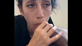 Venusvia deep-throats a XXL dark-hued monster schlong like a professional