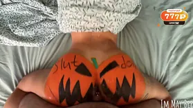 ImMayBee gets her petite body pounded by the whole town on Halloween night