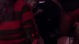 Mischievous Milky Woman with Ample Funbags and Dark-hued Wood Chases Halloween Fuck-fest