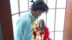 Desi couple's wild honeymoon ends in a messy cumshot in their mouths
