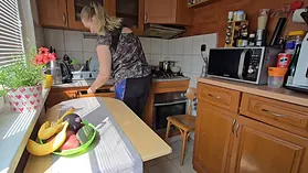 Hot wifey was cleaning the kitchen but I wanted her to take my filthy load