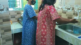 Hot Desi Stepsisters Kitchen Pounded by Massive Fake Penis & Sucking on Each Other's Pussies