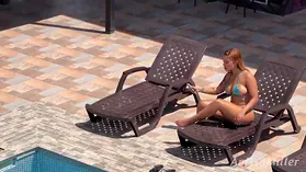 Anissa Miller, the gorgeous young woman, spanked hard while sunbathing and then stripped down for a naughty strip tease