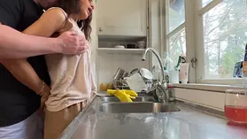 Naughty Angelina Love gets her tight pussy drilled in the kitchen while doing the dishes