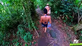 Sexy tattooed MILF Deny Barbie & Natzinha Morena get their tits and pussies banged in the woods