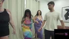 Hollee Huntress, Santi, Livie Blainn, Tee Tee Phat ass white girl, and Heavenly change postures in naughty bi-racial group-poke
