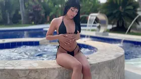 Sofiamillers7's first-ever time poolside poolside venture with a scorching dark-hued stunner
