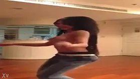 Observe this fantastic Arab stunner flash her killer bumpers while dancing to music
