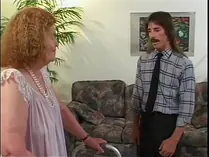 Horny boy pokes aged damsel before tucking her cock-squeezing cooch with faux wood